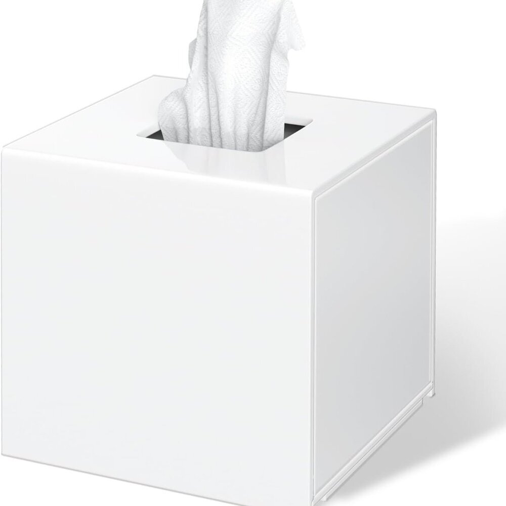 Modern White Acrylic Tissue Holder - Perfect for Bathroom, Office & Bedroom